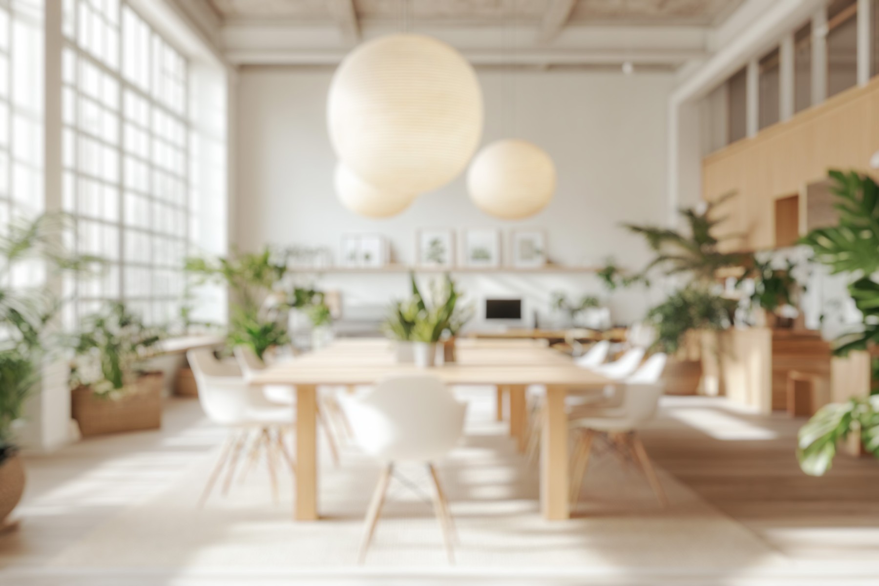 office space with plants