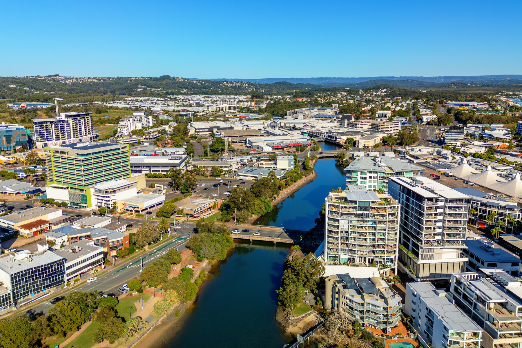 Aerial shot of Maroochydore in Sunshine Coast, Queensland