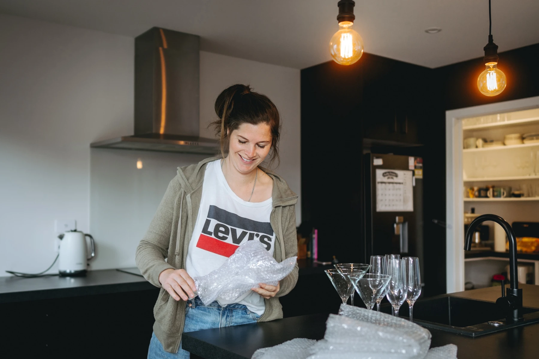 Woman using bubble wrap