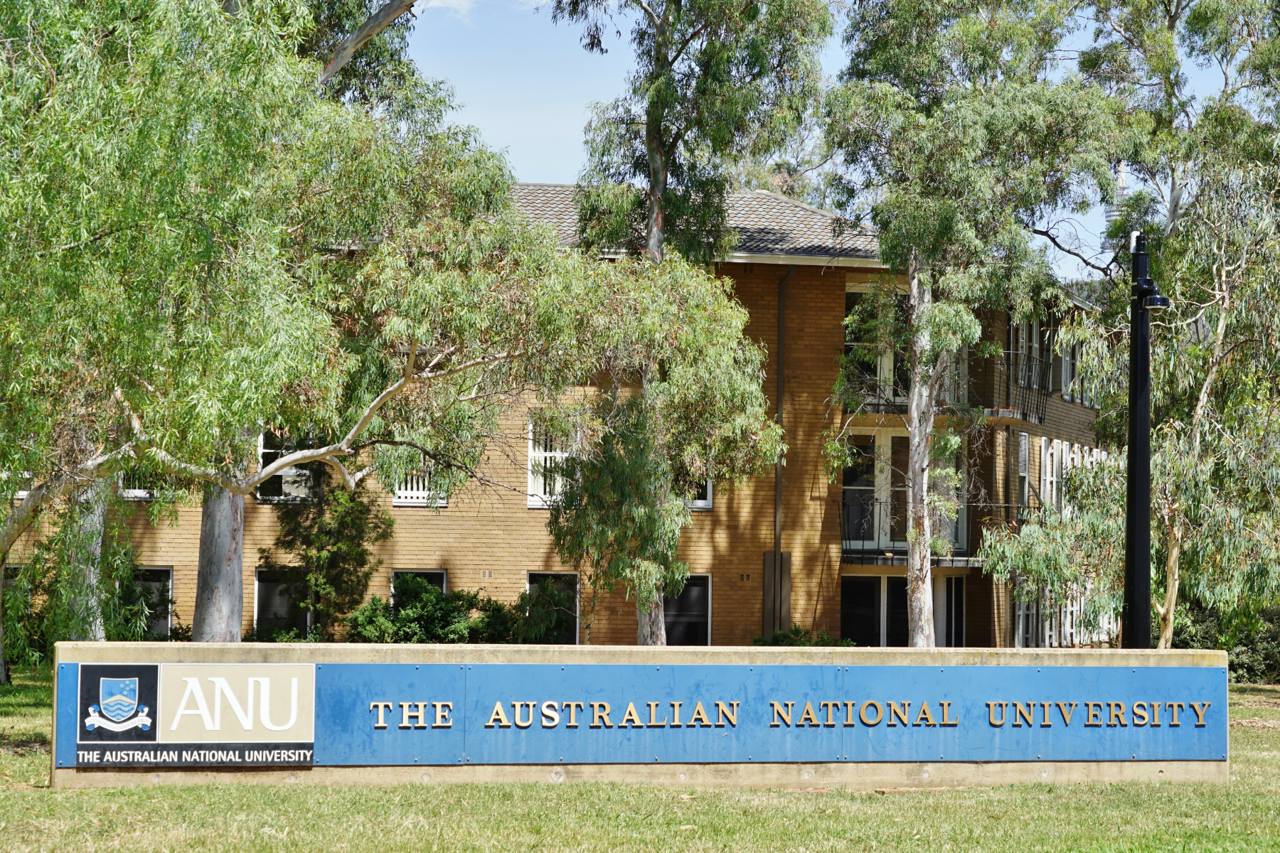 View of the sign of the Australian National University (ANU)