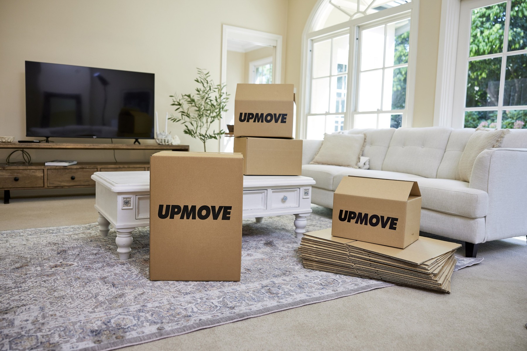 moving boxes in a lounge room