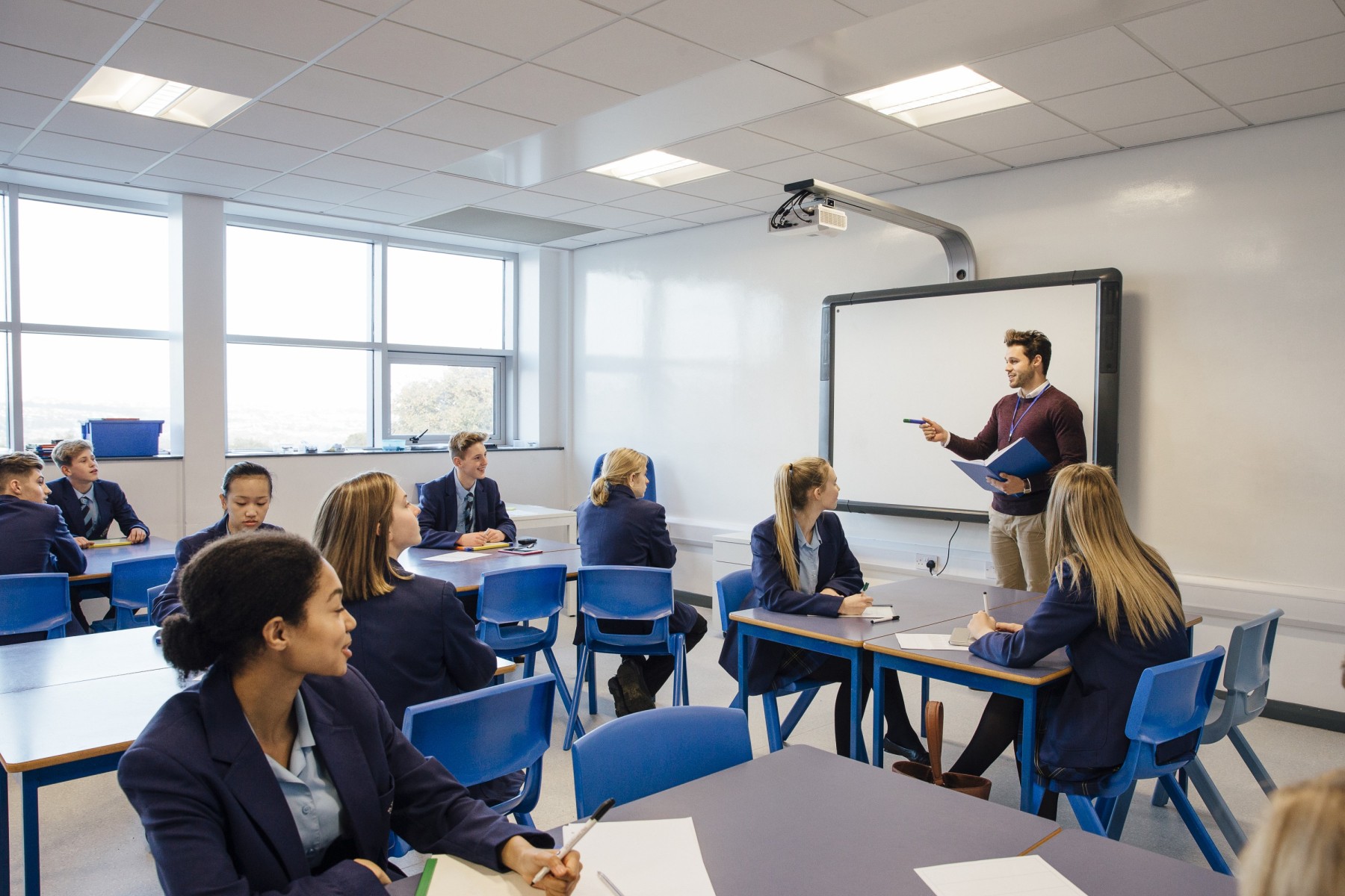 high school class sitting in groups