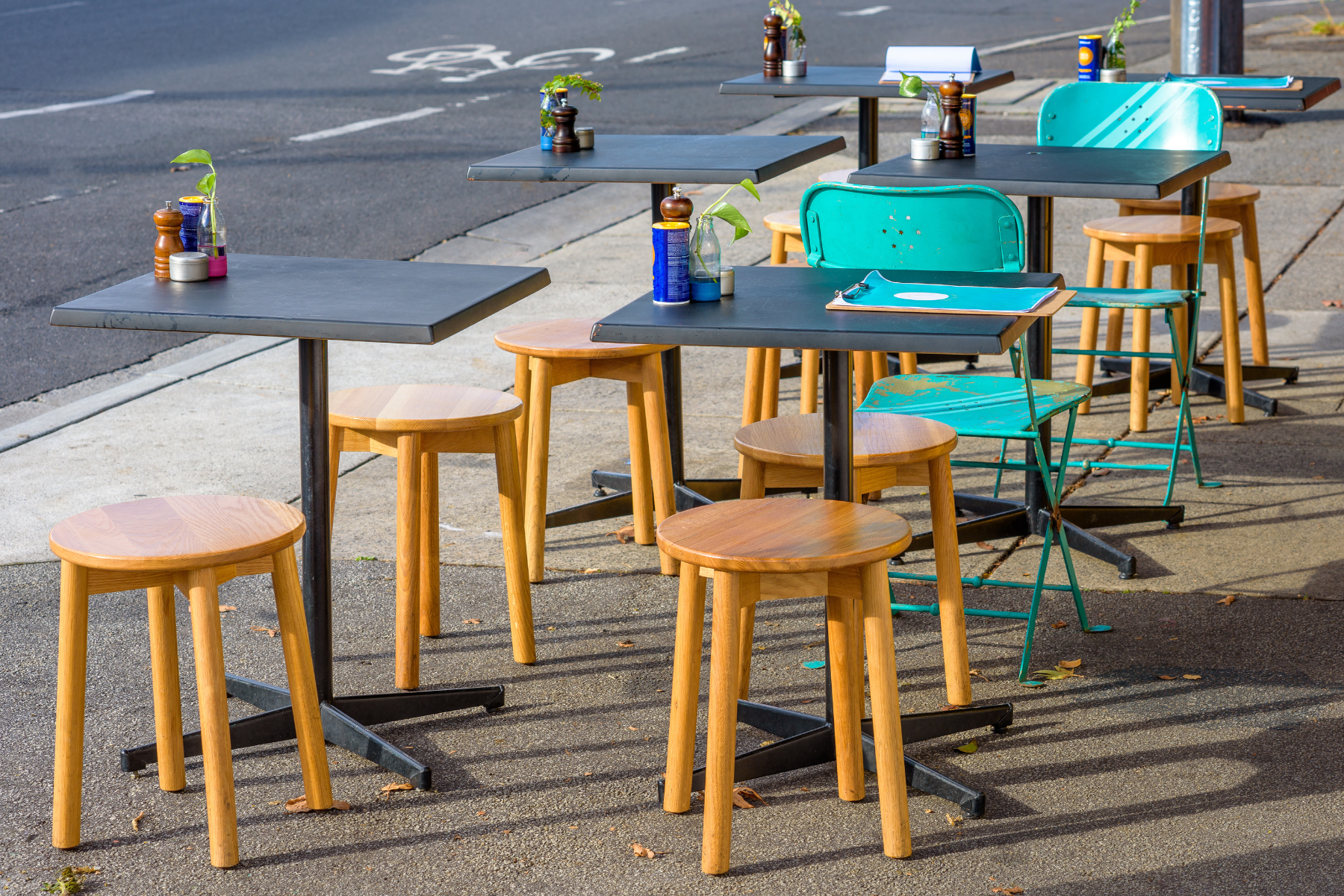 Chairs and tables of outdoor café in Northcote, Melbourne