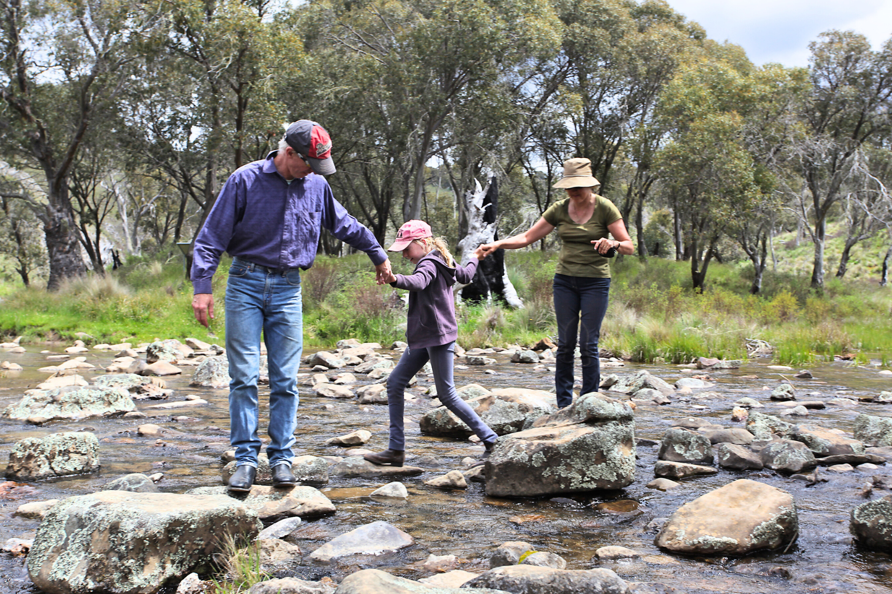 family hiking in the Australian bush