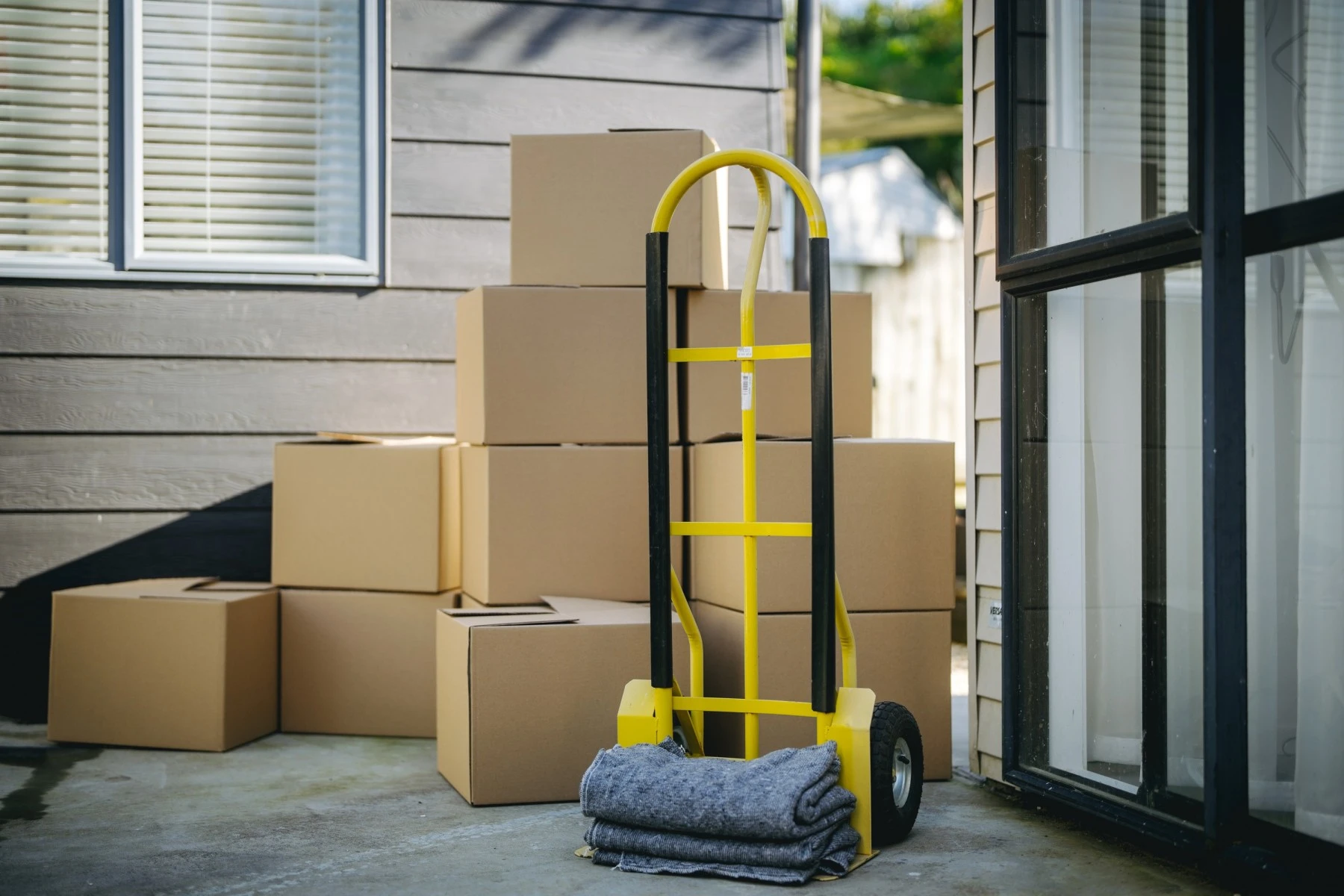 moving boxes and trolley