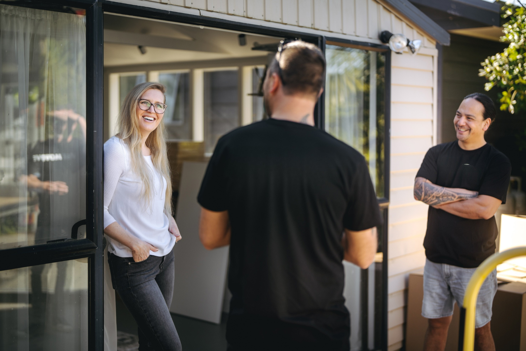 Woman meeting removalists