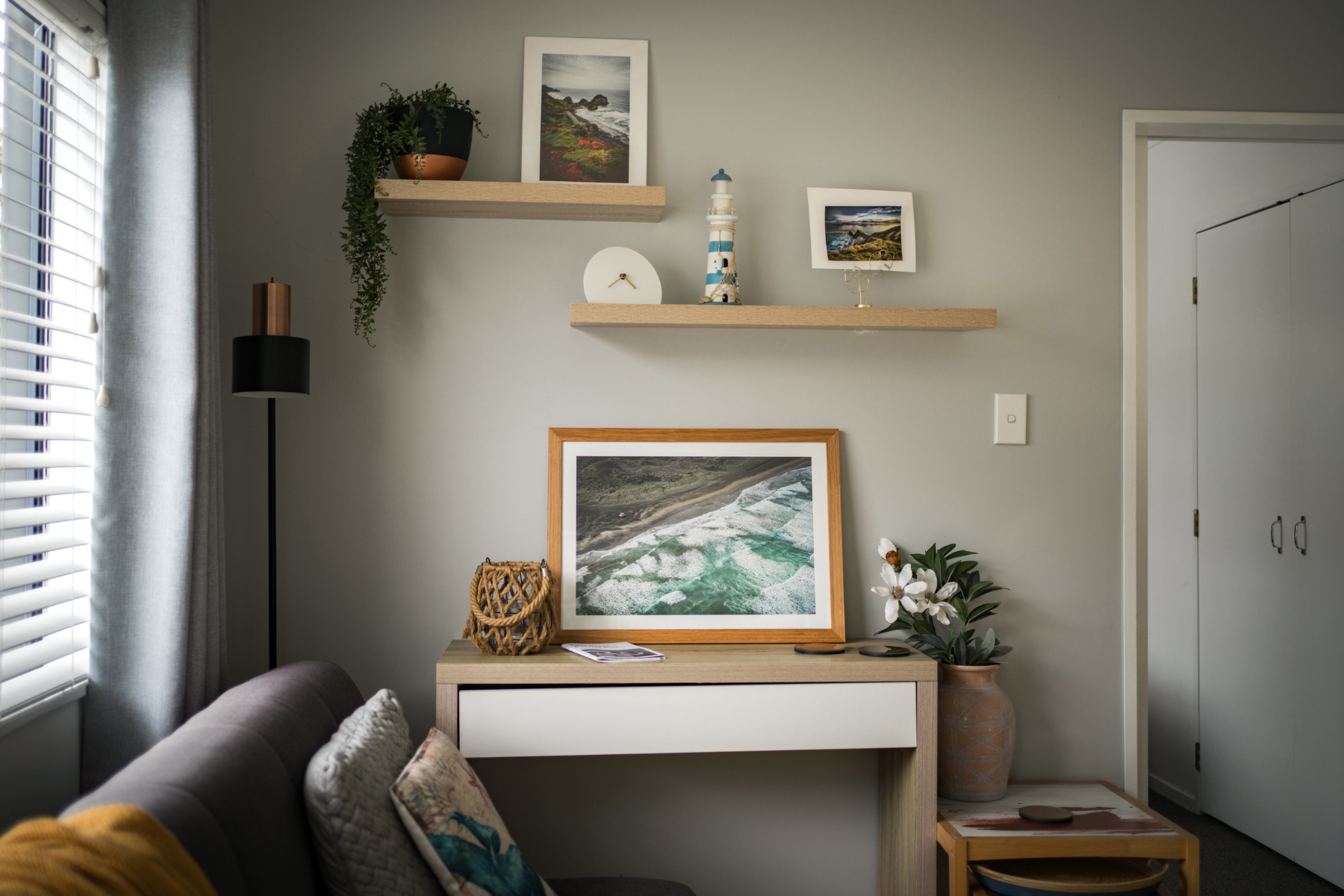 Coastal-inspired decor in short-term rental